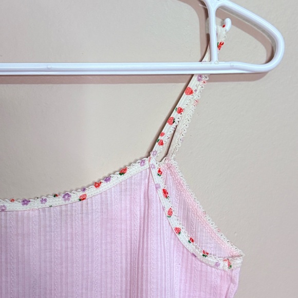 Cotton On Body Cropped Pointelle Baby Pink Cami w Strawberry Print Straps - Picture 7 of 10